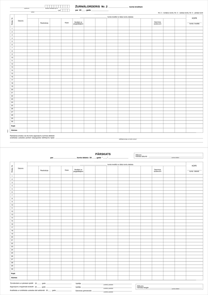 Žurnālorderis Nr.2 - Pārskats (Norēķinu konta K-D) A3/2/100 gab.