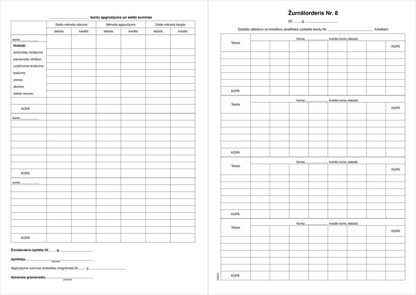 Žurnālorderis Nr.8 (Dažādu deb./kred.analītiskā uzskaite) A3/2/100 gab.
